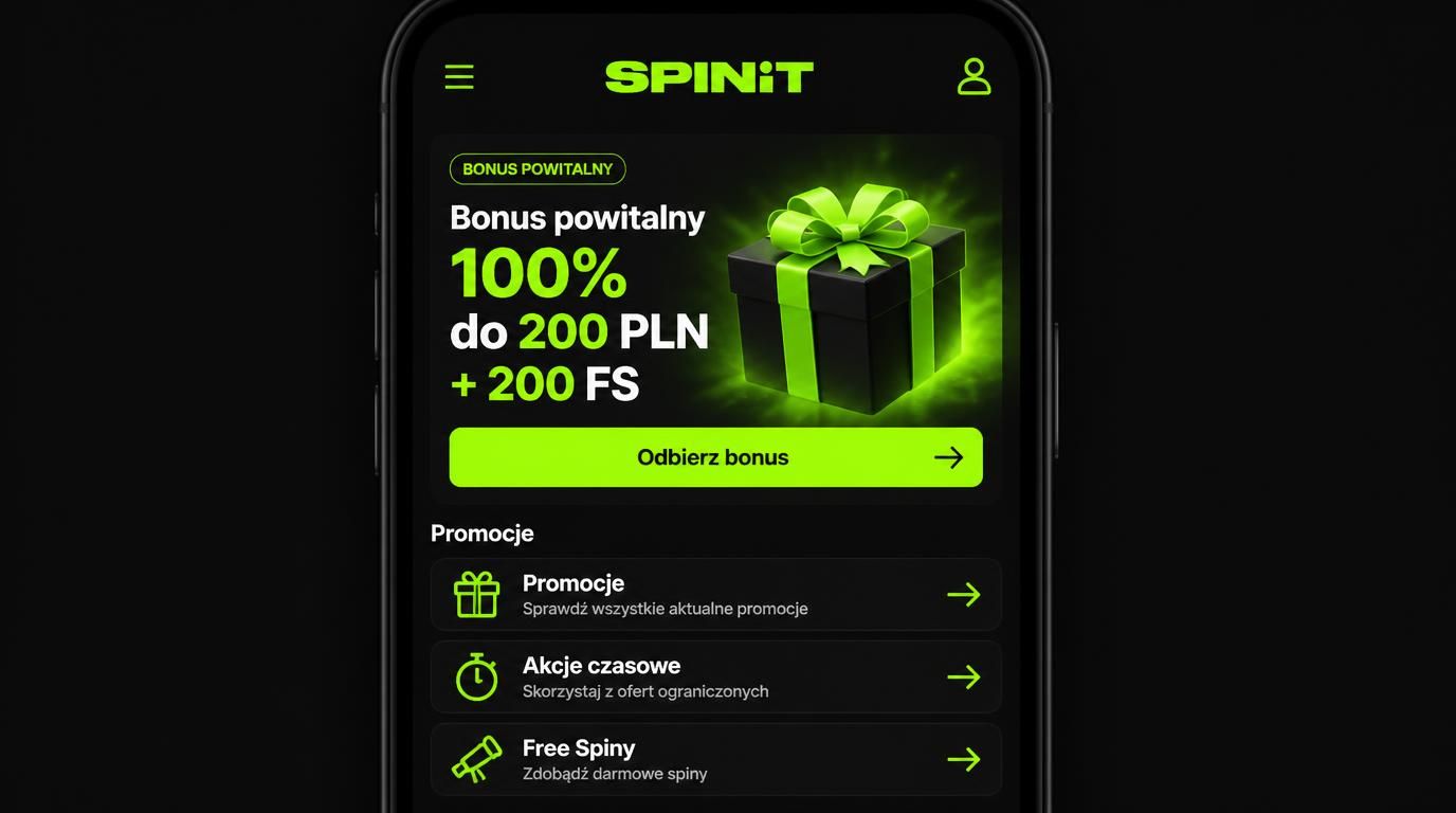 Ekran aplikacji Spinit pokazujący bonusy i łatwą obsługę promocji w aplikacji