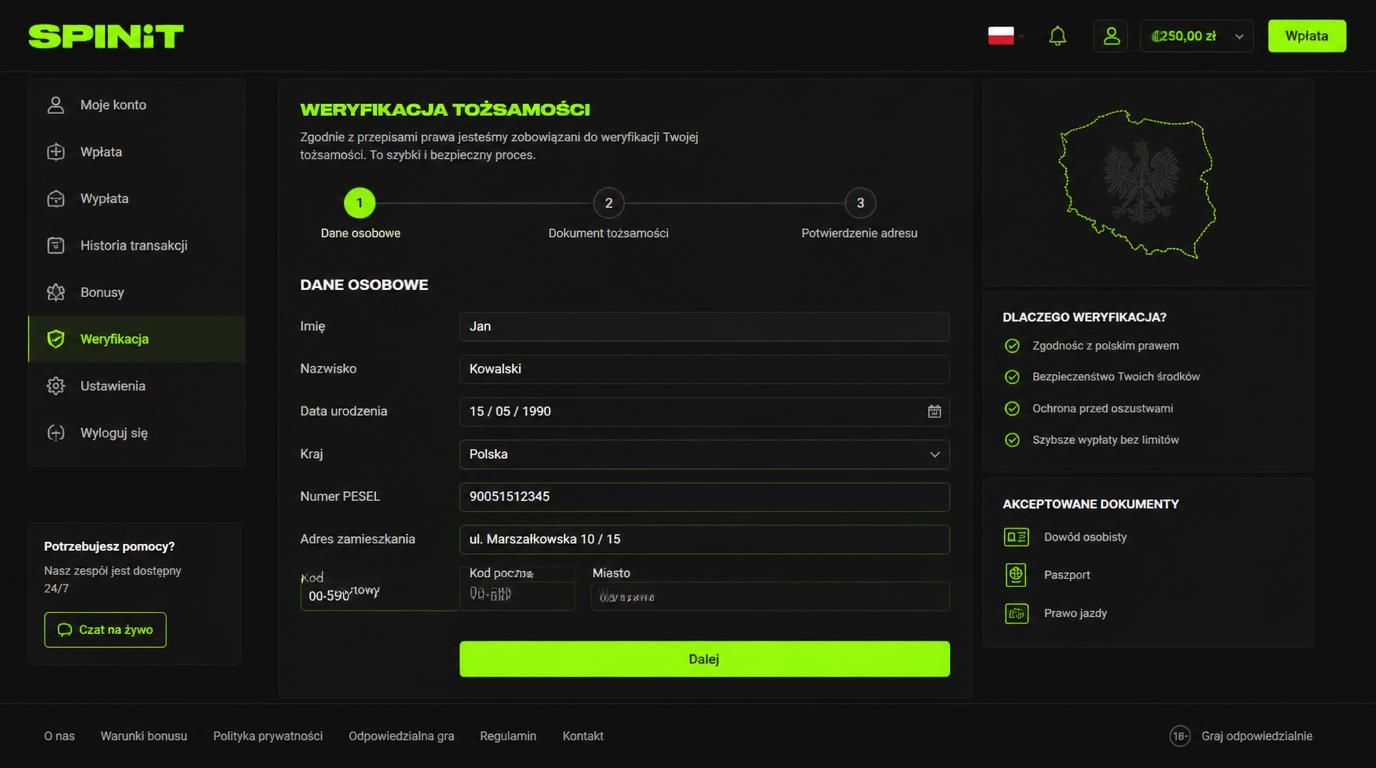 Dokument tożsamości i formularz z prawdziwymi danymi   obowiązki KYC/AML.